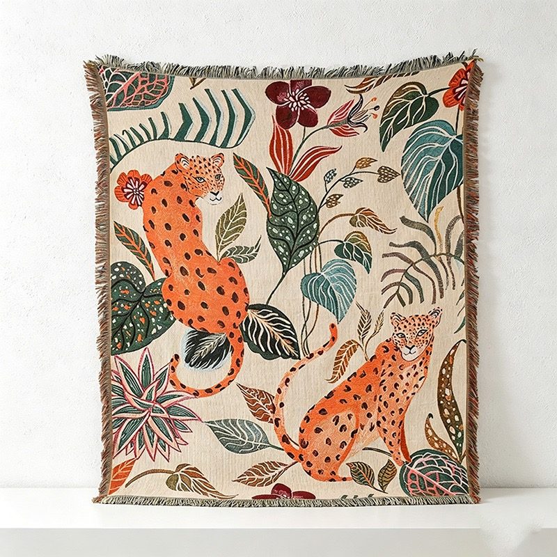 CouldNook Woven Throw Blanket - Bohemian Safari Leopard Tapestry Collection