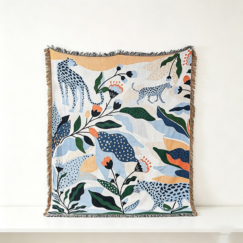 CouldNook Woven Throw Blanket - Bohemian Safari Leopard Tapestry Collection