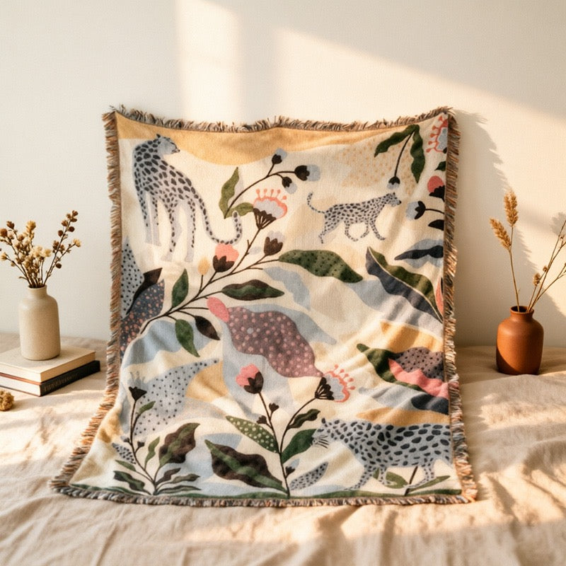 CouldNook Woven Throw Blanket - Bohemian Safari Leopard Tapestry Collection