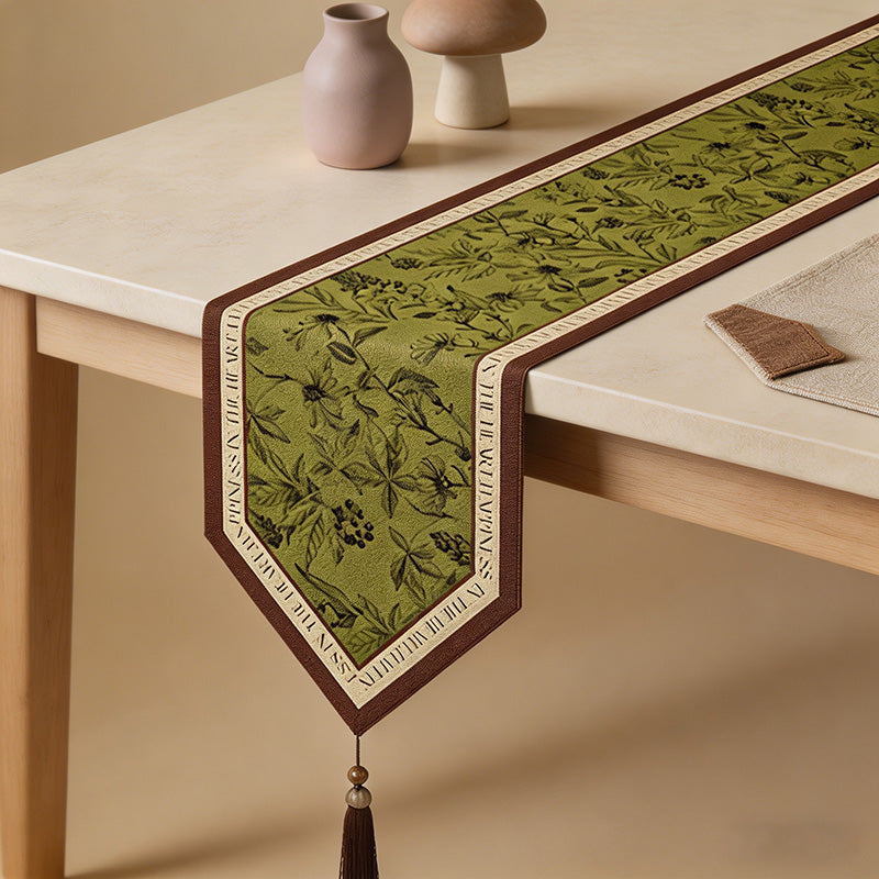CouldNook Retro French Vintage Floral Table Runner - Luxury V-Shape Tassel Mat