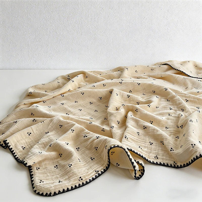 CouldNook 100% Cotton Crinkle Muslin Blanket - Kawaii Bear Baby-Safe Throw
