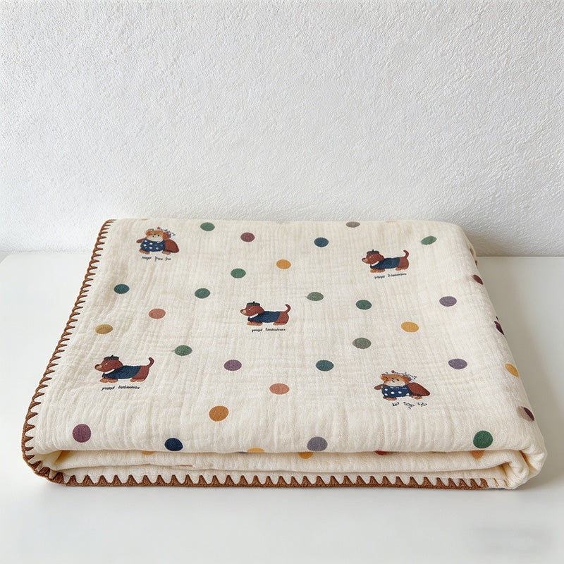 CouldNook 100% Cotton Crinkle Muslin Blanket - Kawaii Bear Baby-Safe Throw