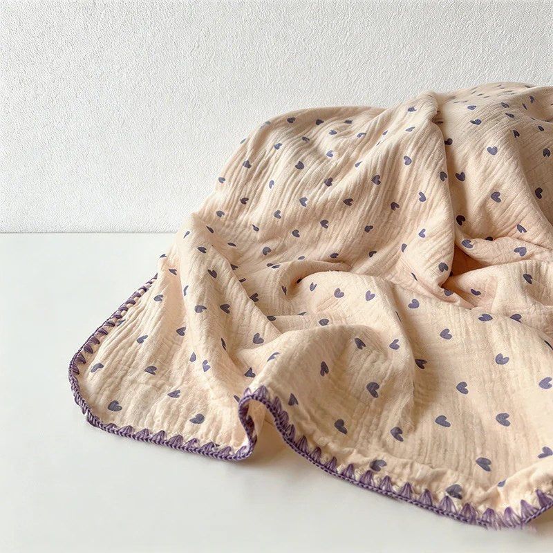 CouldNook 100% Cotton Crinkle Muslin Blanket - Kawaii Bear Baby-Safe Throw