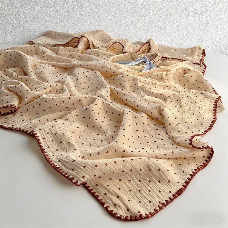 CouldNook 100% Cotton Crinkle Muslin Blanket - Kawaii Bear Baby-Safe Throw