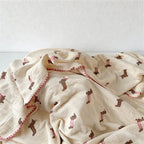CouldNook 100% Cotton Crinkle Muslin Blanket - Kawaii Bear Baby-Safe Throw