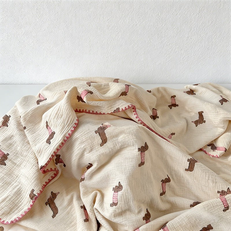 CouldNook 100% Cotton Crinkle Muslin Blanket - Kawaii Bear Baby-Safe Throw