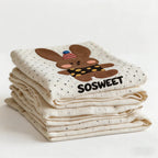 CouldNook Reversible Muslin & Fleece Blanket - Kawaii 3D Embroidered Throw