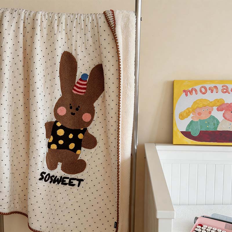 CouldNook Reversible Muslin & Fleece Blanket - Kawaii 3D Embroidered Throw
