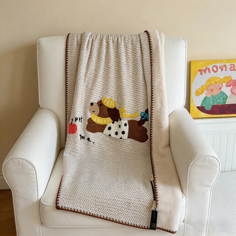 CouldNook Reversible Muslin & Fleece Blanket - Kawaii 3D Embroidered Throw