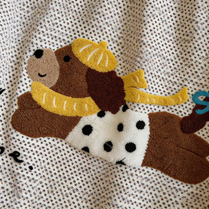 CouldNook Reversible Muslin & Fleece Blanket - Kawaii 3D Embroidered Throw