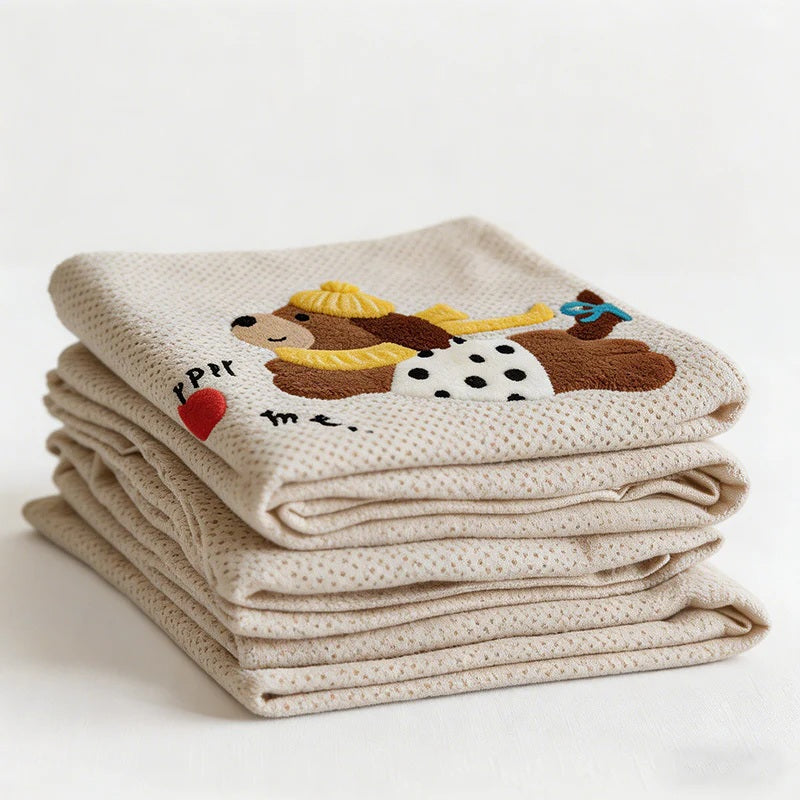 CouldNook Reversible Muslin & Fleece Blanket - Kawaii 3D Embroidered Throw