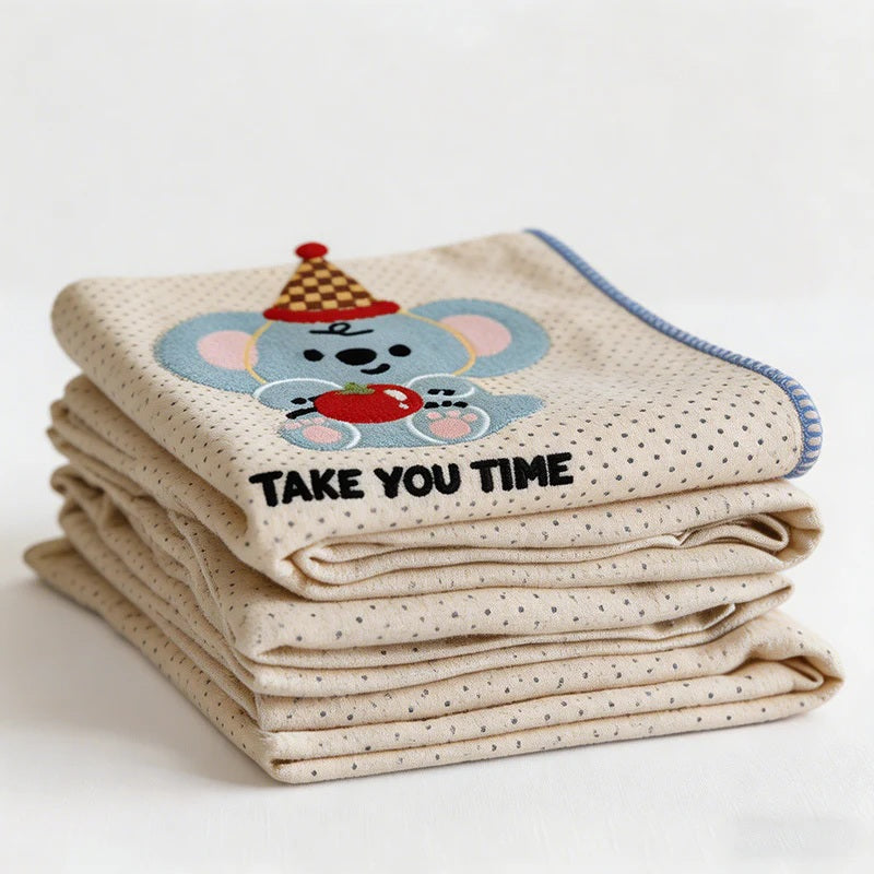 CouldNook Reversible Muslin & Fleece Blanket - Kawaii 3D Embroidered Throw
