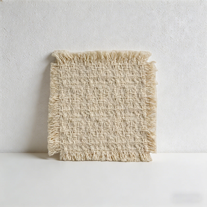 CouldNook Rustic Woven Cotton Fringed Coaster & Placemat - French Country Style