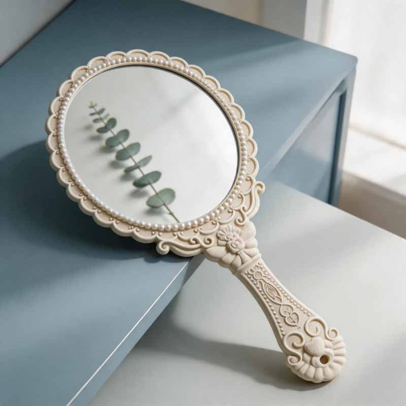 CouldNook Vintage Baroque Handheld Mirror - Cream White Ornate Vanity Mirror