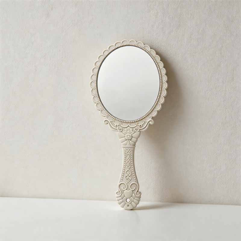 CouldNook Vintage Baroque Handheld Mirror - Cream White Ornate Vanity Mirror