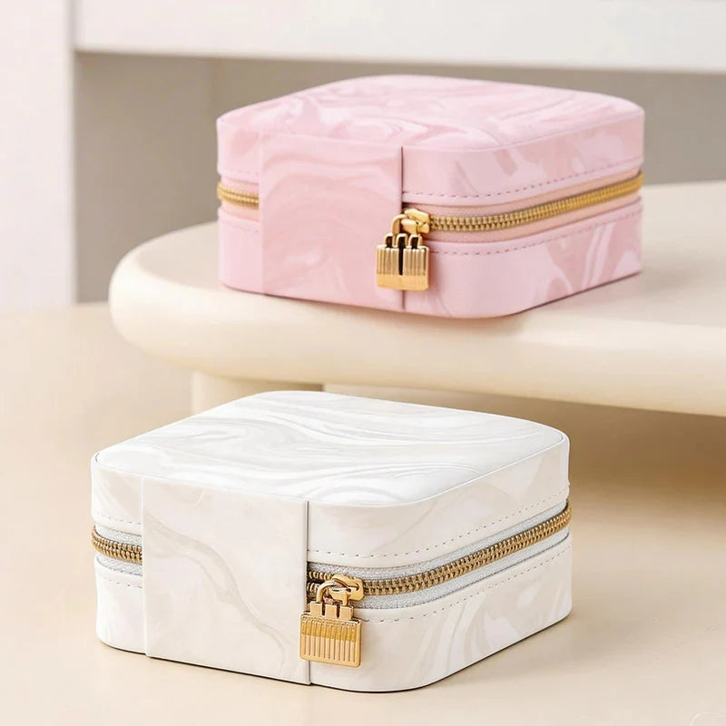 CouldNook "Liquid Marble" Mini Travel Jewelry Box - Elegant PU Leather Organizer Case
