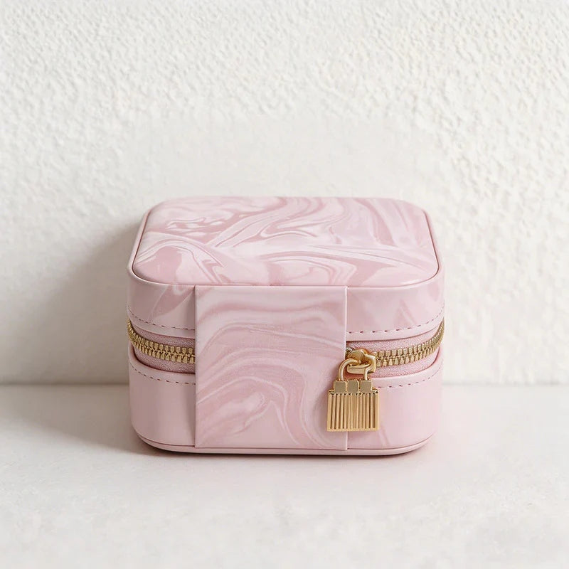 CouldNook "Liquid Marble" Mini Travel Jewelry Box - Elegant PU Leather Organizer Case