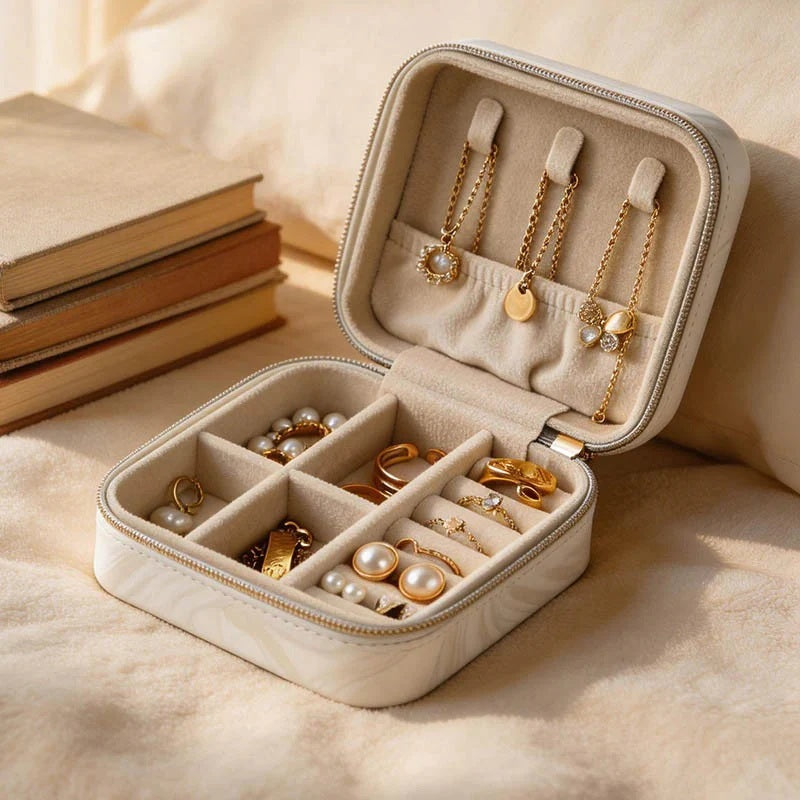 CouldNook "Liquid Marble" Mini Travel Jewelry Box - Elegant PU Leather Organizer Case