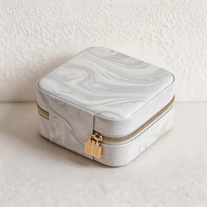 CouldNook "Liquid Marble" Mini Travel Jewelry Box - Elegant PU Leather Organizer Case