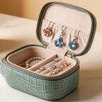 CouldNook Croc-Embossed Mini Jewelry Box - Travel Zipper Organizer Case