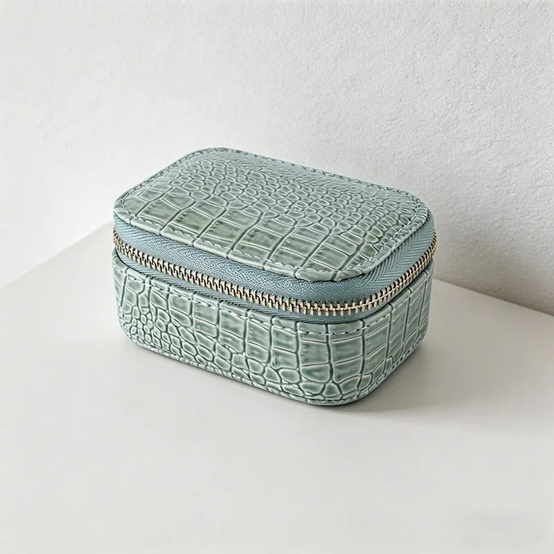 CouldNook Croc-Embossed Mini Jewelry Box - Travel Zipper Organizer Case