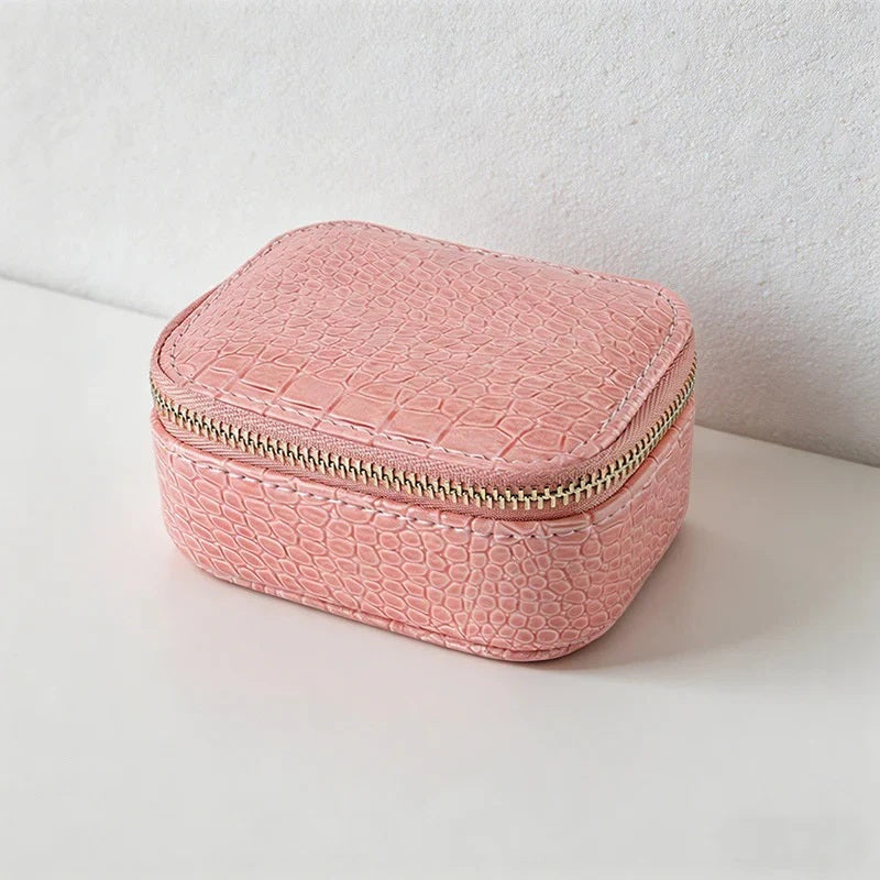 CouldNook Croc-Embossed Mini Jewelry Box - Travel Zipper Organizer Case