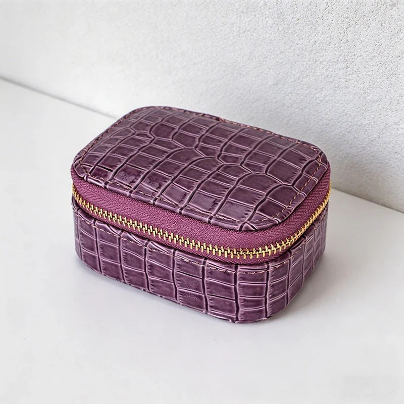 CouldNook Croc-Embossed Mini Jewelry Box - Travel Zipper Organizer Case