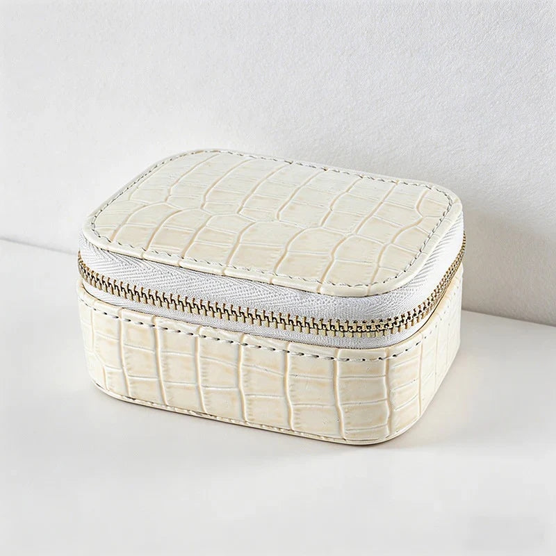 CouldNook Croc-Embossed Mini Jewelry Box - Travel Zipper Organizer Case