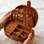 CouldNook Half-Moon PU Leather Jewelry Box - Vintage Double-Layer Organizer Case