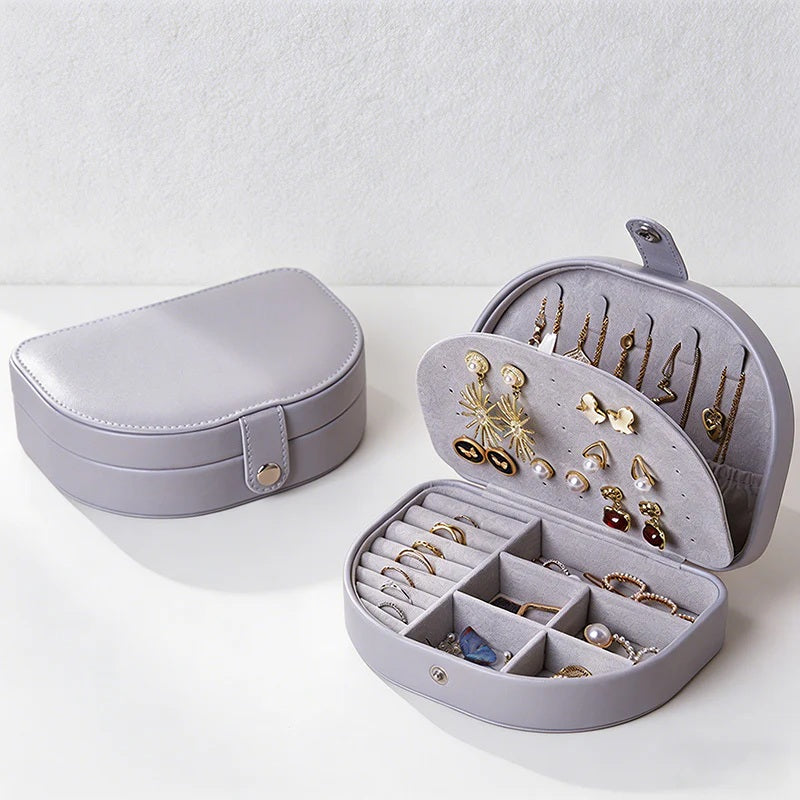 CouldNook Half-Moon PU Leather Jewelry Box - Vintage Double-Layer Organizer Case
