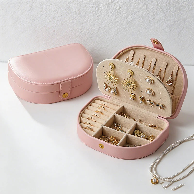CouldNook Half-Moon PU Leather Jewelry Box - Vintage Double-Layer Organizer Case