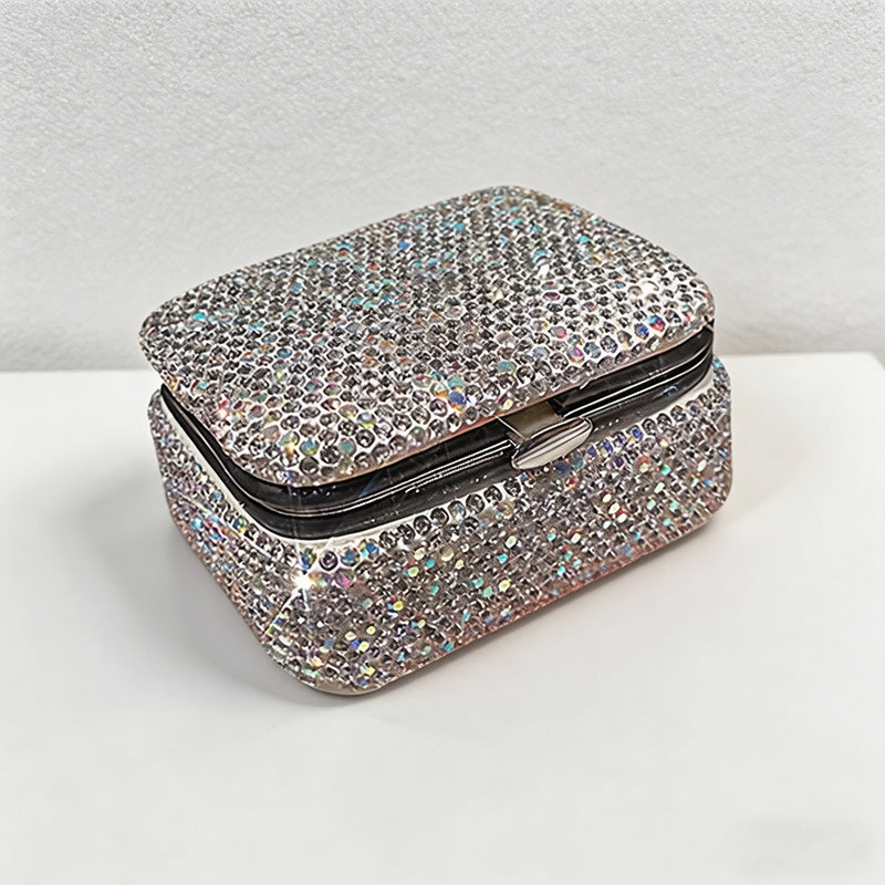 CouldNook Bling Rhinestone Mini Jewelry Box - Sparkly Metal Travel Organizer Case
