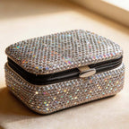 CouldNook Bling Rhinestone Mini Jewelry Box - Sparkly Metal Travel Organizer Case