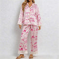 CouldNook Pajama Set 2 Piece-Toile Print Long Sleeve Button Down Top & Loose Wide Leg Pants Lounge Set