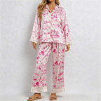 CouldNook Pajama Set 2 Piece-Toile Print Long Sleeve Button Down Top & Loose Wide Leg Pants Lounge Set