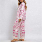 CouldNook Pajama Set 2 Piece-Toile Print Long Sleeve Button Down Top & Loose Wide Leg Pants Lounge Set