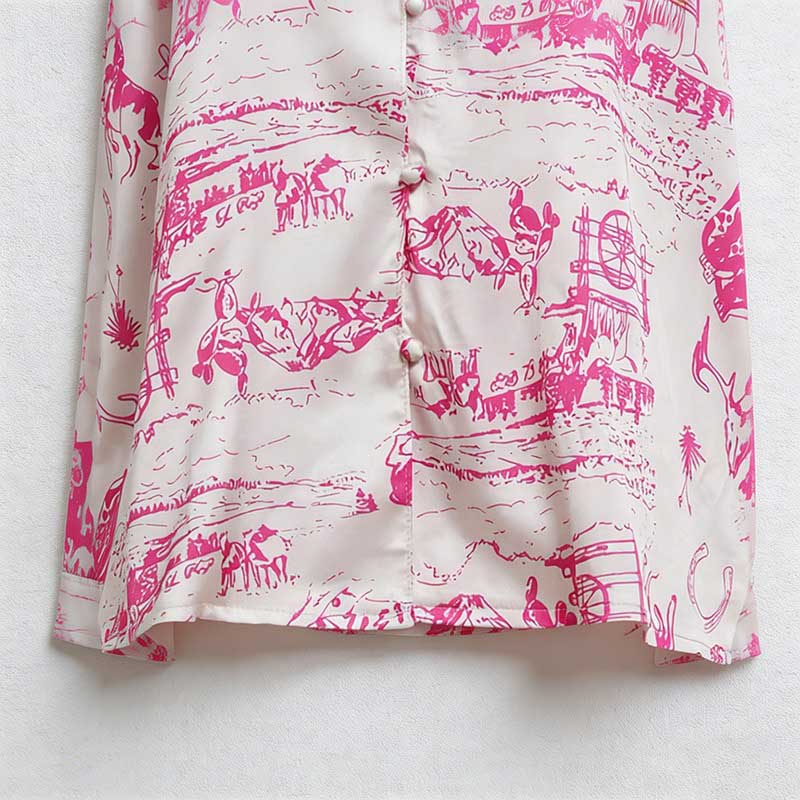 CouldNook Pajama Set 2 Piece-Toile Print Long Sleeve Button Down Top & Loose Wide Leg Pants Lounge Set