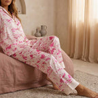 CouldNook Pajama Set 2 Piece-Toile Print Long Sleeve Button Down Top & Loose Wide Leg Pants Lounge Set