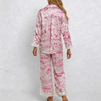 CouldNook Pajama Set 2 Piece-Toile Print Long Sleeve Button Down Top & Loose Wide Leg Pants Lounge Set