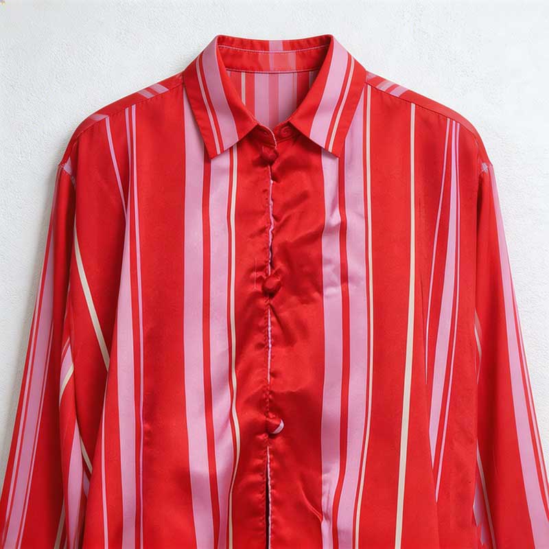 CouldNook Pajama Set 2 Piece-Red Stripe Long Sleeve Button Down Top & Loose Wide Leg Pants Lounge Set