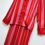 CouldNook Pajama Set 2 Piece-Red Stripe Long Sleeve Button Down Top & Loose Wide Leg Pants Lounge Set