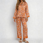 CouldNook Pajama Set 2 Piece-Floral Print Long Sleeve Button Down Top & Loose Pants Lounge Set