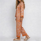 CouldNook Pajama Set 2 Piece-Floral Print Long Sleeve Button Down Top & Loose Pants Lounge Set