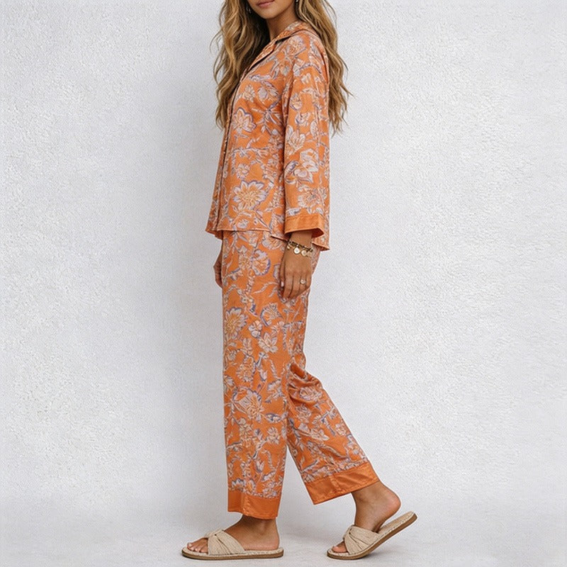 CouldNook Pajama Set 2 Piece-Floral Print Long Sleeve Button Down Top & Loose Pants Lounge Set