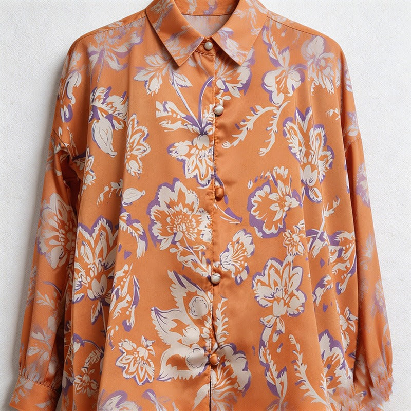CouldNook Pajama Set 2 Piece-Floral Print Long Sleeve Button Down Top & Loose Pants Lounge Set