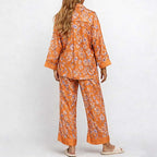 CouldNook Pajama Set 2 Piece-Floral Print Long Sleeve Button Down Top & Loose Pants Lounge Set