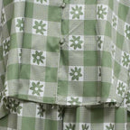 CouldNook Pajama Set 2 Piece-Green Plaid Floral Long Sleeve Button Down Top & Loose Pants Lounge Set