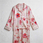 CouldNook Pajama Set 2 Piece-Floral Print V Neck Button Down Top & Loose Wide Leg Pants Lounge Set