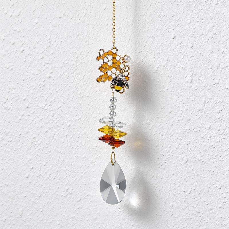 CouldNook Bee Motif Suncatcher - Floral Details And Faceted Pendant Strand