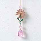 CouldNook Flower Teardrop Suncatcher - Jeweled Bloom And Linked Faceted Drop